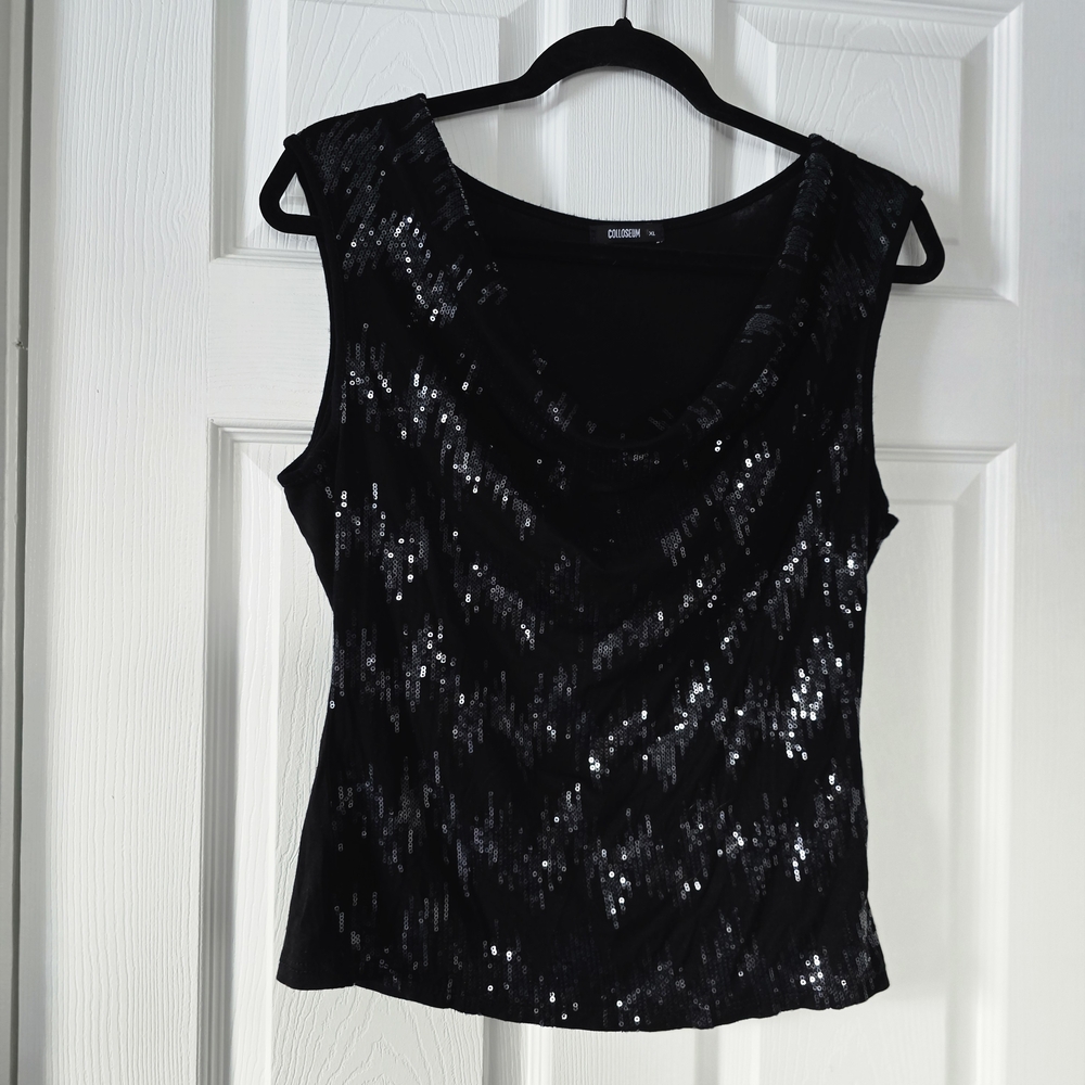 Size XL Black Sequin Scoop Neck Tank